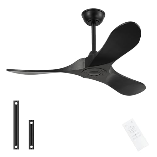 Image of 42'' Ceiling Fan no Light,Outdoor Ceiling Fan with Remote Control,3 Solid Wood Blades with Large Airflow for Bedroom,Living Room,Garage(black)