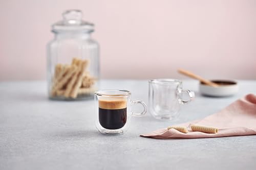 Judge Double Walled Glass Coffee Cups with Handle 75ml for Espresso, Hollow Vacuum Sealed, Hand Made, Heat Resistant