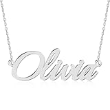 JOELLE JEWELRY Personalised White Gold Name Necklace 18K Gold Plated Silver Custom Script Nameplate Pendant Jewellry Birthday Christmas Gift for Women Girl Teenage Bridesmaid