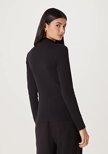 Blusa Básica Feminina Com Gola Alta Em Ribana Preto G