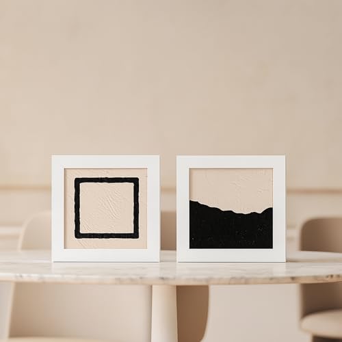 4x4 Oak Wood Picture Frame - 4"x4" Photo Frame, 4x4 Picture Frame Wood, Natural Solid Wooden Picture Frames for Wall Art Photo and Prints(3 Pack, White)