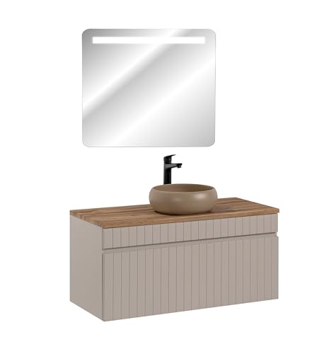 Comad - Mueble lavabo con espejo LED, 100 cm, emblemático Cashmere