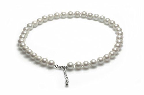 Preisvergleich Produktbild Schmuckwilly Muschelkernperlen Perlenkette Perlen Collier - weiß Hochwertige Damen Muschelkernperlen Kette aus echter Muschel 45cm 10mm mk10mm138-45