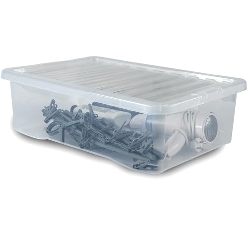 Caja bajo cama con tapa, 32 L, 60 x 40 x 18 cm, transparente