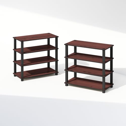 Image of Furinno Turn-N-Tube Storage Shelves Set of 2, 4-Tier Stackable Standing Shelf, Open Corner Shelf, for Organization and Storage, Living Room, Garage, Home Office, Dark Cherry