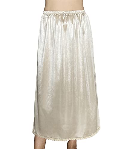 Image of Women's Half Slips for Under Dresses Anti-static Elastic Waist Lace Plus Size Long Underskirt