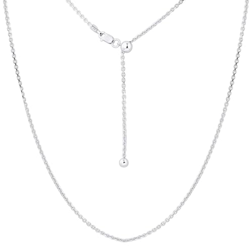 Savlano 925 Sterling Silver 2.5MM Oval Cable Chain Necklace - 18K Gold Plated Adjustable Bolo 14-24 Inch Chain for Women. Comes with a Gift Box - Made in Italy