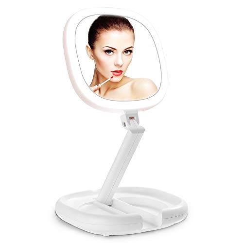 ZCXBHD Espejo De Maquillaje Iluminado con Luz Hermoso Espejo De Vanidad LED Espejo De Aumento De Doble Cara con Brillo Y ángulo De 180 ° Y Altura Diseño Inteligente Ajustable Espejo De
