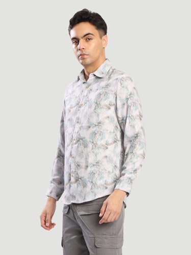 Image of BENE KLEED Men's Abstract Print Cotton Blend Shirt | Spread Collar | Full Sleeves | Tailored Fit |