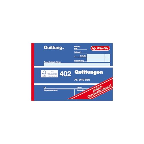 Herlitz Quittungsblock 402, selbstdurchschreibend, A6 quer, 2 x 40 Blatt