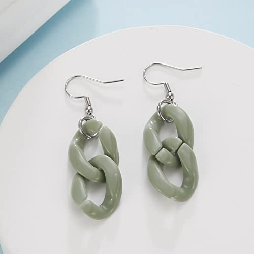 Soyzvteo 3Pcs/Set Acrylic Chunky Statement Necklace Paperclip Cuban Link Bracelet Hip Hop Dangling Earrings Punk Choker Paperclip Statement Jewelry Set For Women Girls-Pea Green #TOP1