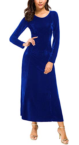 Image of Urban CoCo Women's Elegant Velvet Midi Dress Scoop Neck Long Sleeve Ruched