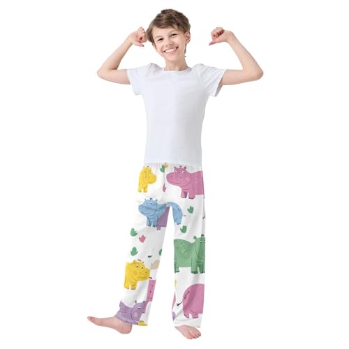 ZZXXB Colorful Hippo Print Boys Long Pants Soft Trousers Elastic Waist Kids Lounge Bottoms with Pockets S-XL3