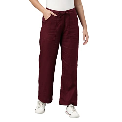 Image of GO COLORS Solid Linen Cargo Pants for Women | Full Length, Mid Rise, Side Pockets