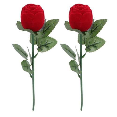 Alipis Boîte À Bagues En Forme De Rose Rouge Lot De 2 Étuis Compacts Pour Mariage Saint-Valentin Présentoir Créatif Pour Alliances Rangement Bijoux