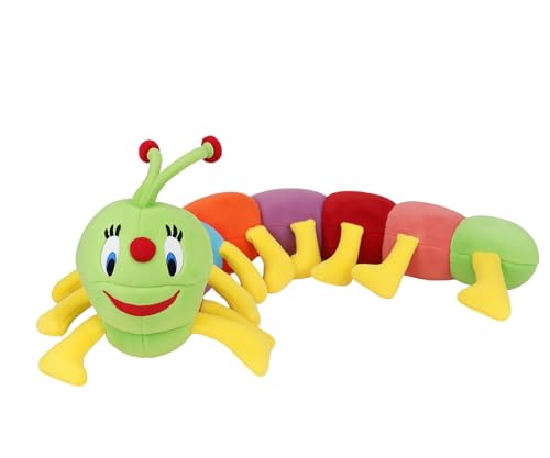 Image of Super Soft Colorful Caterpillar Stuffed Toy Long Plush Animal with Rainbow Body Segments Cute Cartoon Face Bright Antennae & Multiple Legs Perfect for Children, Toddlers Learning Play(9cm)