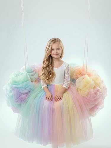 Image of 2Bunnies Girl Peony Lace Back A-Line Straight Tutu Tulle Party Flower Girl Dress