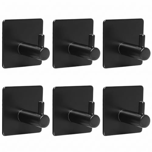 Image of Adhesive Hooks, Shower Wall Stick on Hooks, Round, Black | Metal Material, Compact Design, Peel and Stick, for Bathroom Kitchen Livingroom Office RV