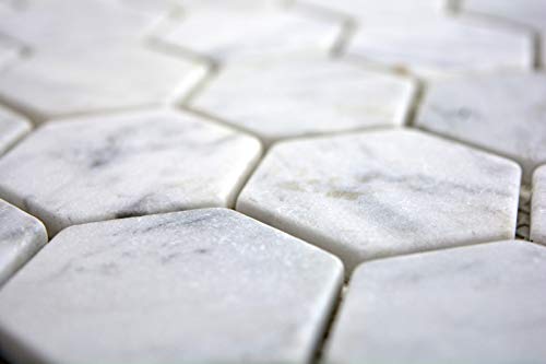 MOS44-0103_f - Piastrella a mosaico, in marmo naturale, colore: Bianco