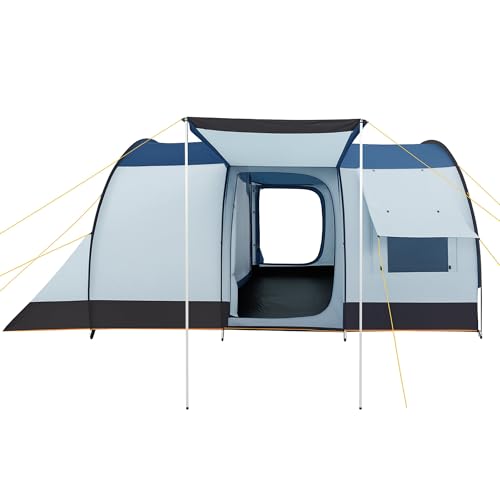 CampFeuer Campingzelt für 4 Personen | Großes Familienzelt mit 3 Eingängen und 5.000 mm Wassersäule | Tunnelzelt | blau/grau | Gruppenzelt | So Macht Camping Spaß! - 5