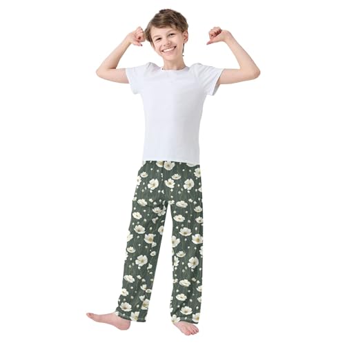 Flowers Long Pajama Pants Elastic Waist PJ Bottoms with Pockets S A1115553