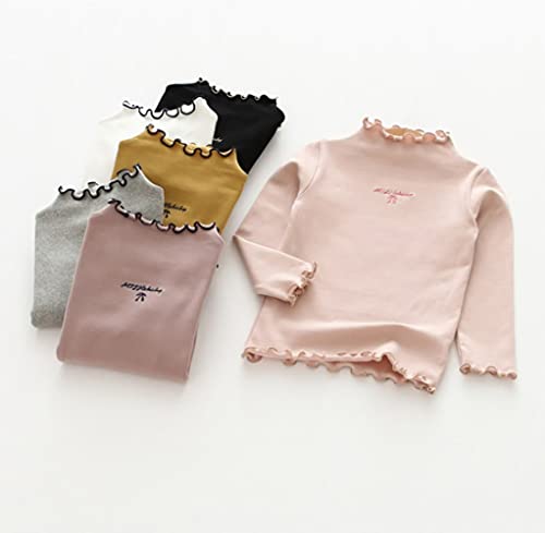 Image of Toddler Girls Long Sleeve Cotton Tee Shirts Ruffle Lace Mock Turtleneck Basic Blouse Outfit Tops