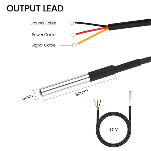 Image of Diymore 2pcs 10M DS18B20 Temperature Sensor Temperature Probe Stainless Steel Package Cable Waterproof Digital Thermostat Sensor Compatible with Arduino,Raspberry Pi and Shelly