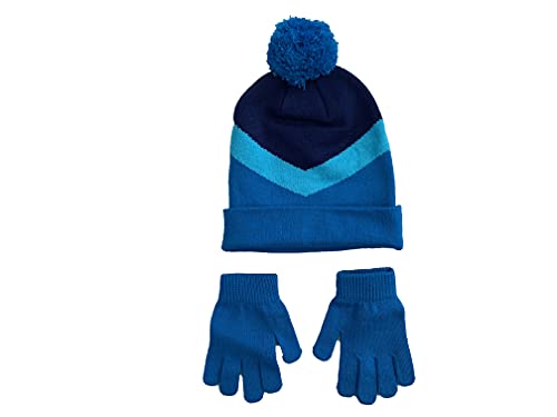 Nike Girl`s Colorblock Knit Pom Beanie & Gloves 2 Piece Set (Blue(9A2890-C6L)/P_White, 8-20 Years)2