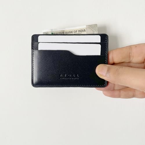 Image of Atoll Leather Slim Card Holder Wallet for Men, Minimalist Credit Card Holder, Genuine Leather Stylish Card Wallet for Men, 3 Card Slot and Large Cash Compartment (Black)