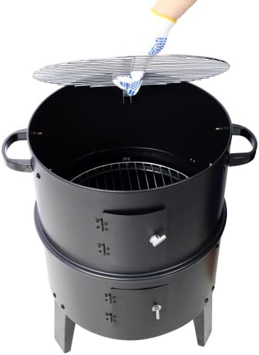 Miniatura 8 de 16-Inch Vertical Charcoal Smoker Grill, 3-in-1 BBQ Smoker & Grill with Thermometer, Dual Doors, Adjustable Vents, Portable Outdoor Cooker for