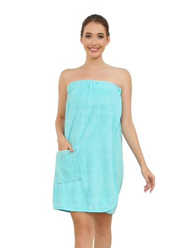 Image of Air Curvey Women's Soft Wrap Towel Shower Wrap Robe Lightweight Spa Body Wrap Adjustable Closure Bathrobe With Pocket