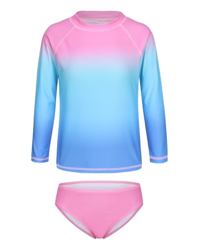Image of Girls Long Sleeve Rash Guard Set Tie Dye Bathing Suits Two Piece Swimsuits for Kids Swim Shirts 3-16 Years