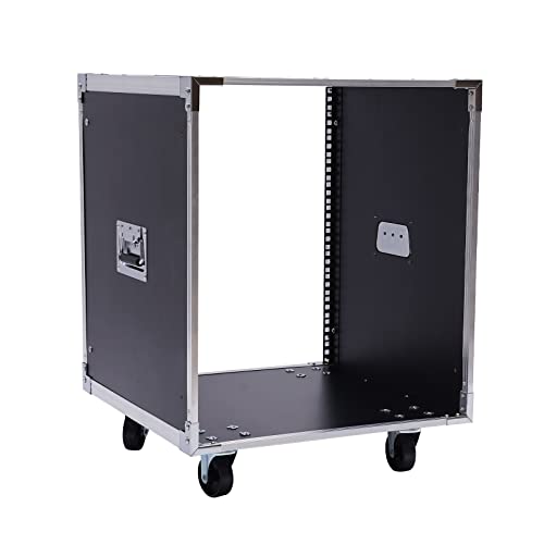 12u Av Rack Case with Wheels, Metal Studio Rack Cabinet, Built-in Handles, Locking Swivel Caster Wheels, Telecom, Equipment Rack for Indoor Use in Ktv Rooms, Conference Rooms, Etc