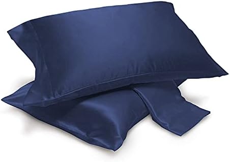 Pack of 2 Satin Pillowcases for Hair and Skin, Satin Pillow Cases Set of 2 Pillow Cover with Envelop Closure (Standard/Queen, Navy)