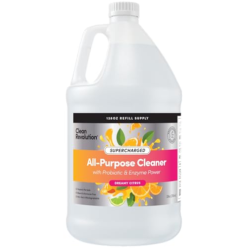 Image of Clean Revolution SuperCharged All Purpose Cleaner Refill with Smart Probiotic + Enzyme Complex, Multi-Surface Kitchen Bathroom & Floor Cleaner, Dreamy Citrus, 128 Fl Oz