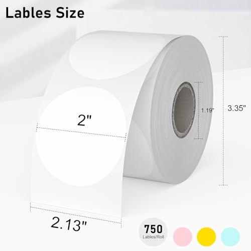 Round Thermal Printer Stickers, 750 Direct Thermal Labels, 2" Self-Adhesive Address Shipping Thermal Stickers, Circle Sticker Labels Compatible with Zebra, Rollo, MUNBYN, White (75 image 3