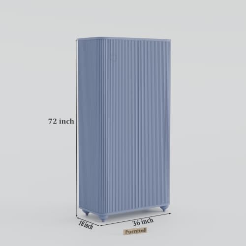 Image of 2 Door Wardrobe Almirah for Bedroom, 72 Inch | Premium HDHMR Wooden Cupboard with Hanging Rod & Storage Compartments | Fluted Push-to-Open Clothes Organizer Cabinet | Grey Finish