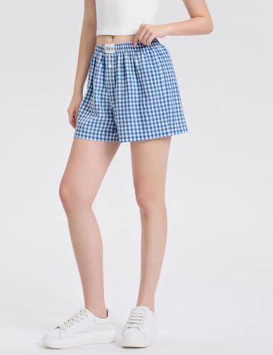 Image of LOMON Womens Boxer Shorts Casual Summer 2026 Pajama Lounge Sleep Pj Gingham Plaid Shorts Y2K Beach Bottoms