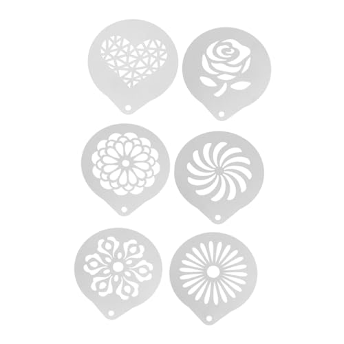 Cabilock 6Pcs Stainless Stencils for Latte Art and Cake Decorating Reusable Templates for Hot Cookies and More Coffee Decorating Tools