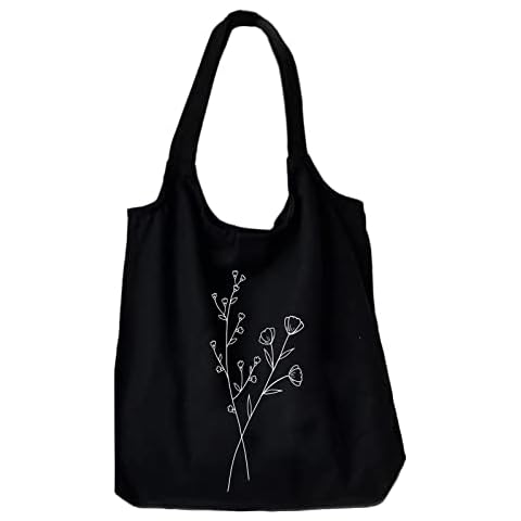 KIEKIECOO Canvas Tote Bag Black Aesthetic Personalized Custom Reusable Grocery Bags Floral Line Art Shopping Shoulder Bag Cover