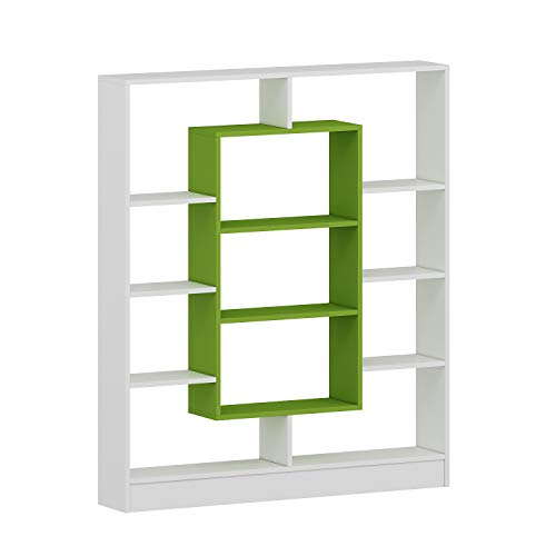 Homidea Venus Bookcase - Room Divider - Free Standing Shelving Unit For Living Room Or Office In A Modern Design (White/Green) #TOP5