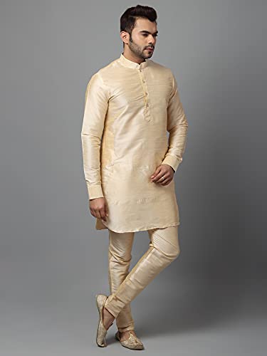 Image of Uri and MacKenzie Men's Silk Blend Solid Pathani Kurta with Readymade Pajama Pant Set