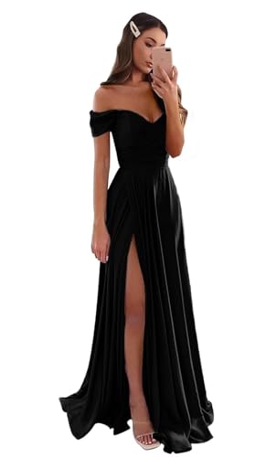 Satin Bridesmaid Dresses Long V Neck Ruched Off The Shoulder Form...