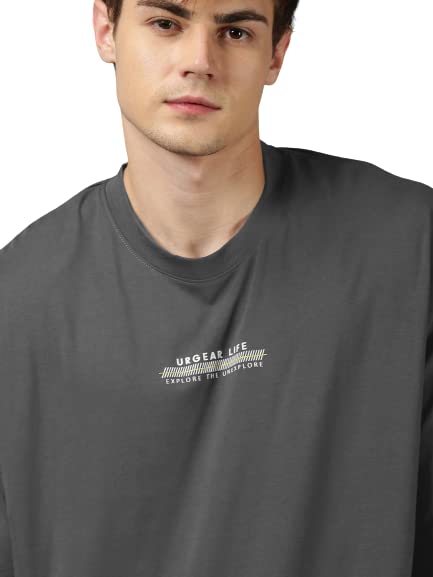 Image of URGEAR Men's Cotton Printed Drop Shoulder - Hip Hop - Down Shoulder- Baggy Loose fit- Stylish Oversized t Shirts for Men