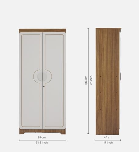 Image of COUCH CULTURE Astona Delight 2 Door Engineered Wood Wardrobe | Wooden Almirah | Multipurpose Storage Organizer | White Wardrobe | 1 Hanger Stand - 3 Shelves, 1 Year Warranty