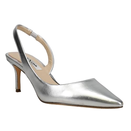 NINA Womens Nina60 Metallic Pointed Toe Slingback Pumps Dress Casual Mid Heel 2-3" - Silver2