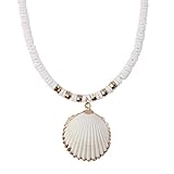 MINACHI Bohemian White Seashell Necklace, Summer Beach Shell Charm Necklace Gifts for Women and Girl