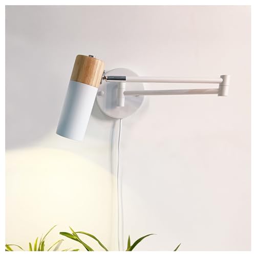 YNDD Applique Murale Intérieure Bois avec Prise et Interrupteur, Réglable Long Bras Luminaire de Mur dimmable Lampe de Lecture Intérieur Vintage E27...