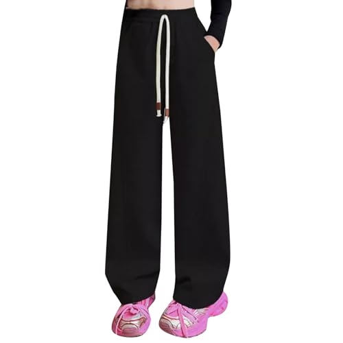 Kids Girls Baggy Wide Leg Pants Solid Color Elastic High Waist Straight Soft Casual Pants Fashion Comfy Trousers