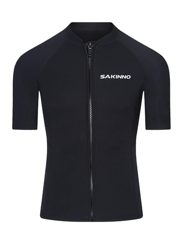 Camiseta de neopreno para hombre 2mm con manguita corta, cremallera, elástica, para surf, buceo y esnórquel